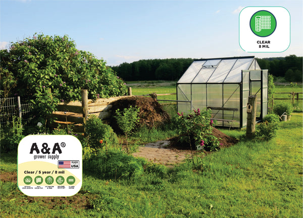 8 Mil Greenhouse Plastic Clear Poly Film 5 Year UV Protection 90% Light transmission - DIFFERENT SIZES AVAILABLE