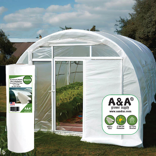 Greenhouse Plastic White Poly Cover Film UV Resistant 6mil 4 Year 55% Shade - DIFFERENT SIZES AVAILABLE