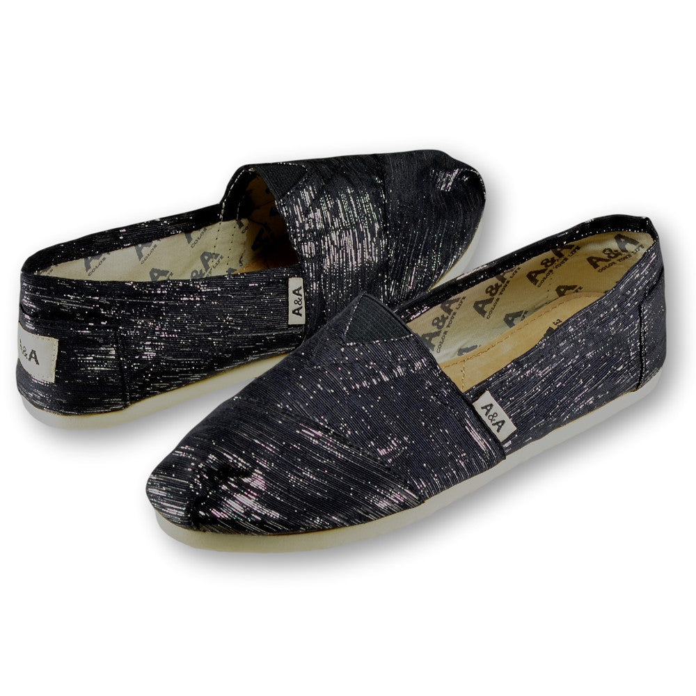 Sparkly Black Slip On Canvas Shoes for Women - A&A Shoes