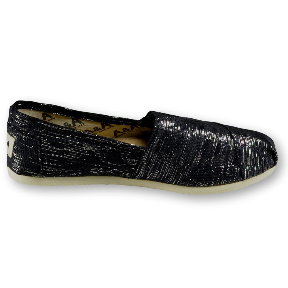 Sparkly Black Slip On Canvas Shoes for Women - A&A Shoes