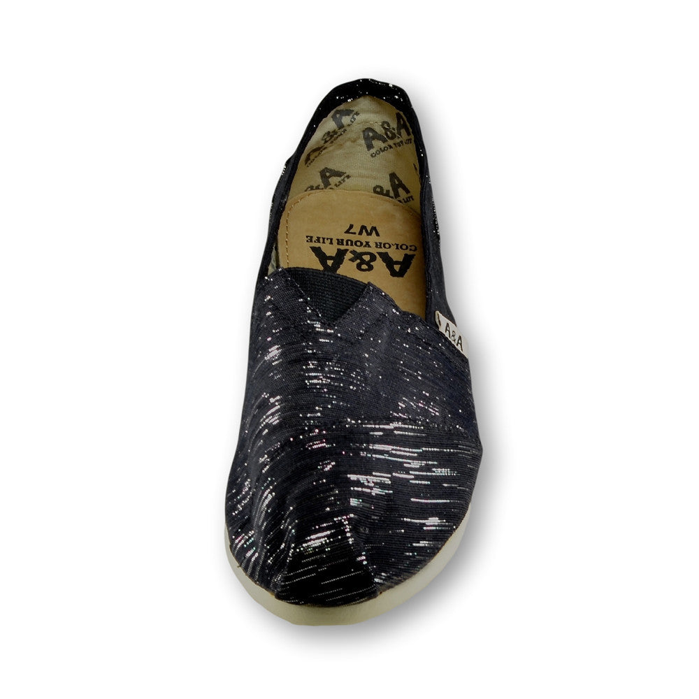 Sparkly Black Slip On Canvas Shoes for Women - A&A Shoes