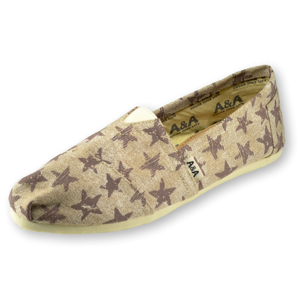 Brown Beige Slip On Canvas Shoes for Women A A Grower Supply