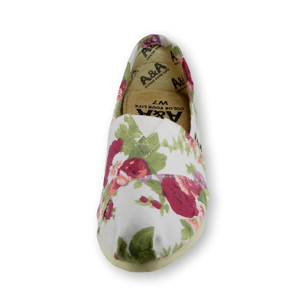 White floral alpargatas espadrille canvas shoes romantic flowers for women A&A