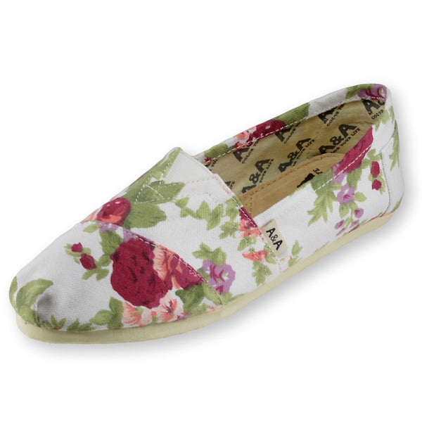Espadrilles flats floral romantic canvas shoes alpargatas white for women A&A