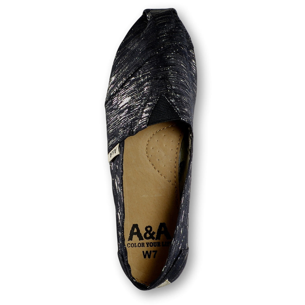 Sparkly Black Slip On Canvas Shoes for Women - A&A Shoes