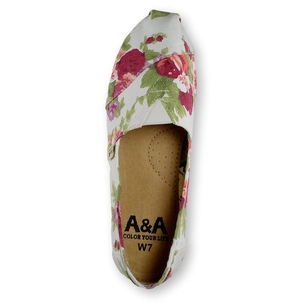 White espadrille canvas shoes alpargatas romantic floral womens A&A