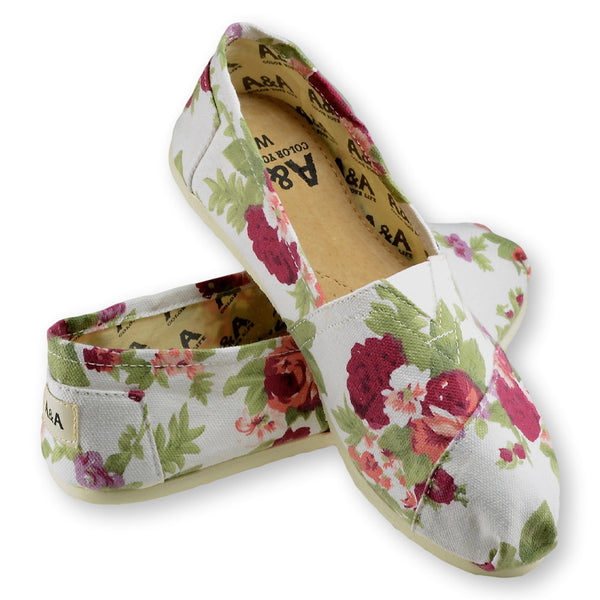 White espadrilles flats floral romantic canvas shoes alpargata for women A&A
