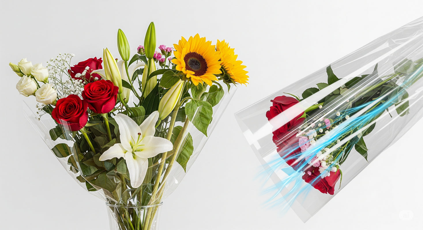 Cellophane Flower Bouquet Sleeves with Cardboard Header